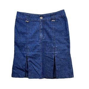 Just Blu Jean Flat Front Denim Midi Skirt Women's Size10 Midi Pleated Bottom